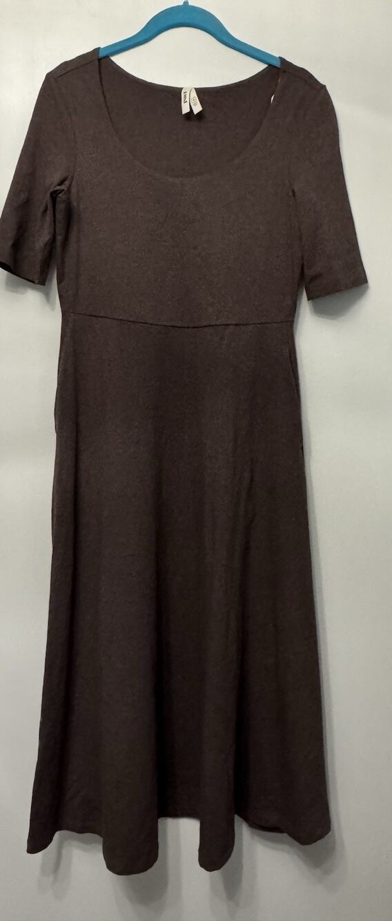 Pact Brown Organic Cotton Short Sleeve Fit Flare Midi Dress Women’s Medium